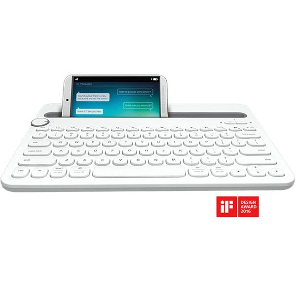Logitech K480 Bluetooth Keyboard White – Multi-Device Wireless Keyboard with Easy-Switch Dial and Cradle
